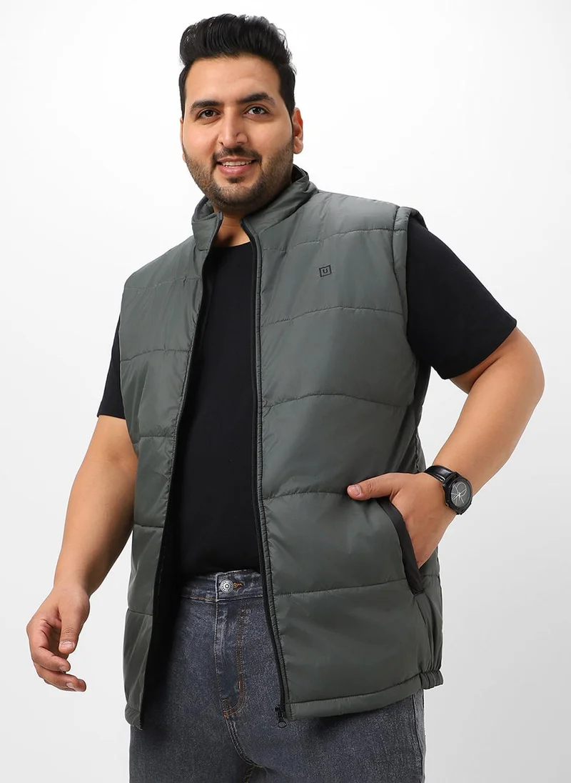 Urbano Plus Men's Green Sleeveless Zippered Puffer Jacket